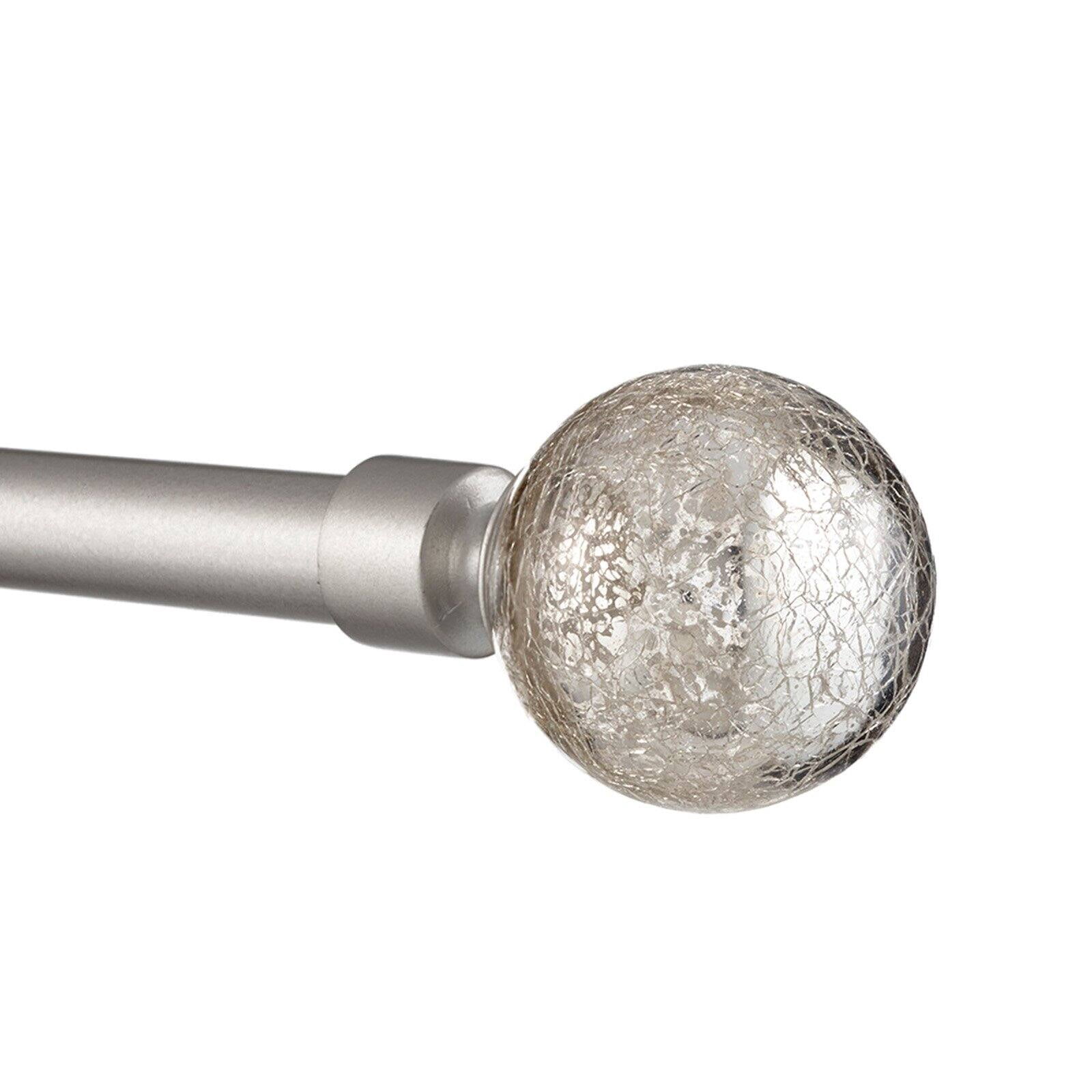 Exclusive Home Silver Aged Sphere 1" Curtain Rod and Coordinating Finial Set, Matte Silver, Adjustable 36"-72"
