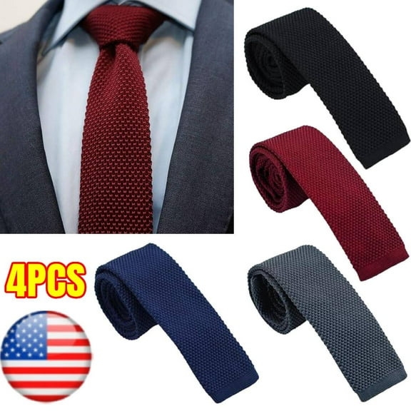 4PCS Skinny Knit NeckTies for Men,  2.2 inch Slim and Thin Neckties, Flat-end Smart Sock Ties