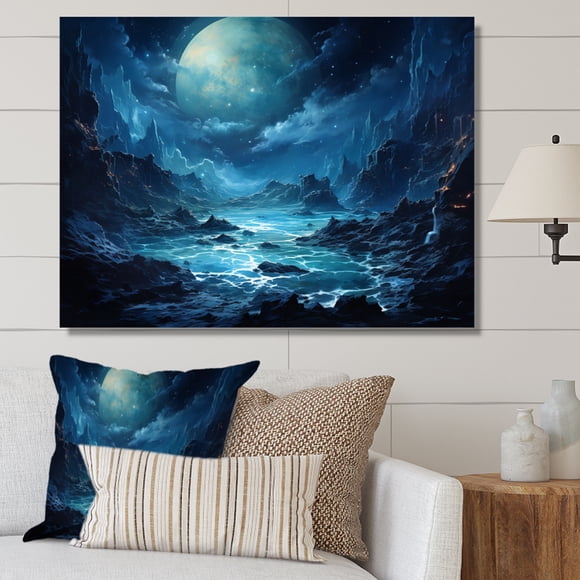 Designart Neptune Wall art decor, Neptune Wall Art, Deep Blue Neptune An Oceanic World I , Blue Large Astronomy & Space Canvas wall art, 44x34 inches