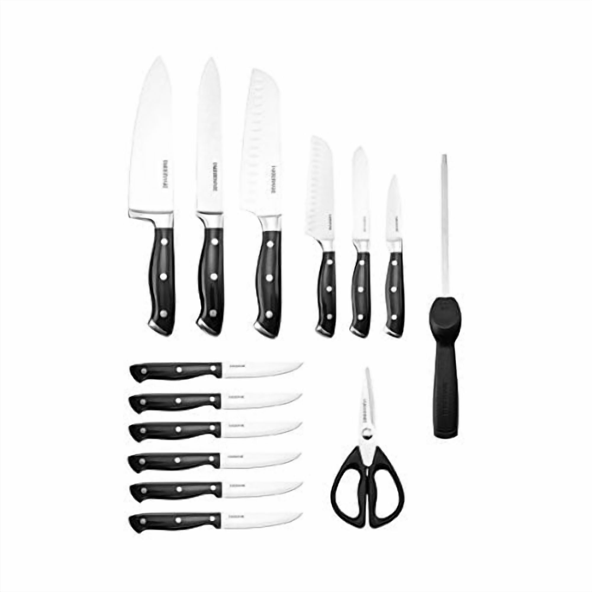 Farberware 15-piece Black Forged Triple Riveted Stainless Steel Knife Set