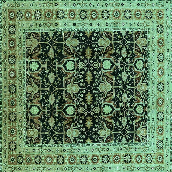 Ahgly Company Indoor Square Oriental Turquoise Blue Traditional Area Rugs, 7' Square