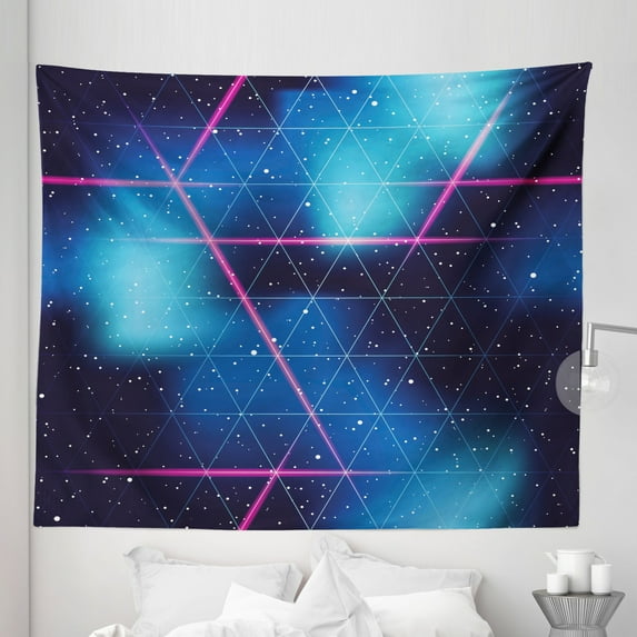 Navy and Blush Tapestry, Eighties Inspired Retrofuturistic Triangles Virtual Reality Sci Fi, Fabric Wall Hanging Decor for Bedroom Living Room Dorm, 5 Sizes, Indigo Blue Hot Pink, by Ambesonne
