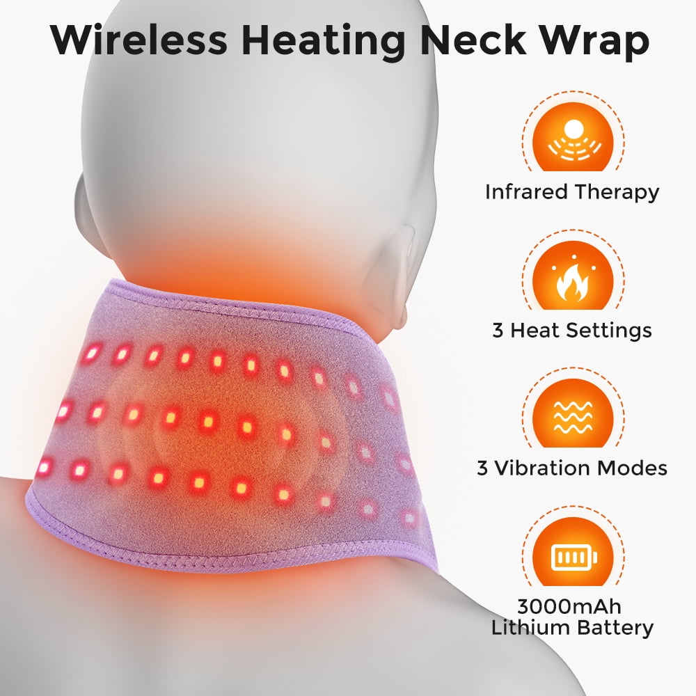 Cordless Heated Neck Wrap for Relief, Rechargeable Neck Heating Pad, 660nm and 850nm Neck Massager with Heat and Vibration, Neck and Shoulder Warmer for Relief