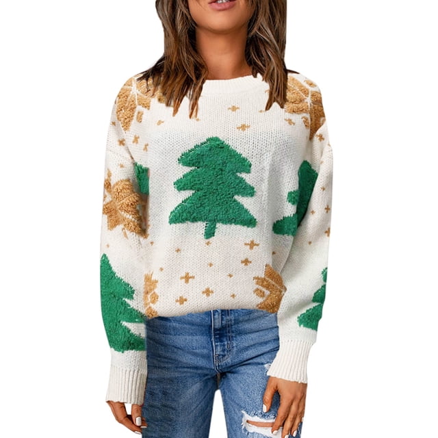 Chandail de Noël pour Femmes Col Rond Cardigan Mode Chandail en Molleton Moelleux Chaud Mignon Graphique Imprimé Tricoté Mi-Long Fermeture Manteau Tricoté Doux