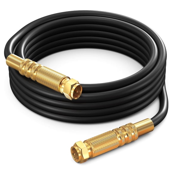 RG6 COAXIAL Cable - Quad Shielded, 10 / Black Non-Oxygen Copper Cable Wire for TV, Internet & More - Flexible Coax Cable Cord