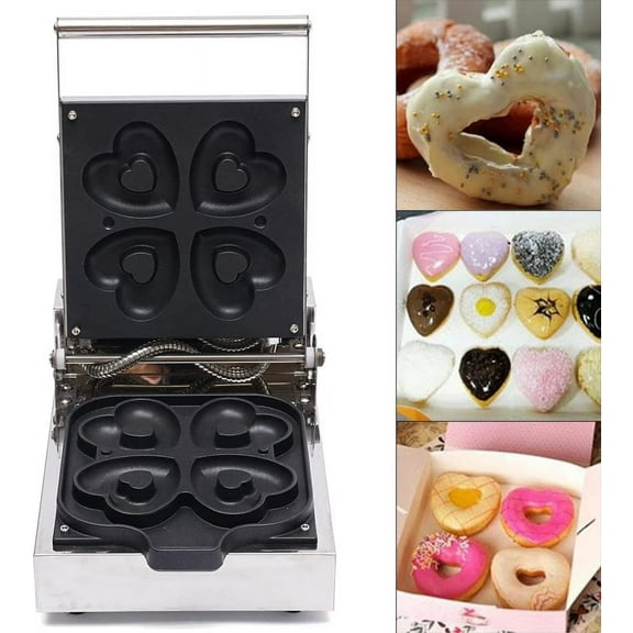 Commercial Donut Waffle Machine Waffle Baker 4 Mini Heart Shaped Doughnut Maker