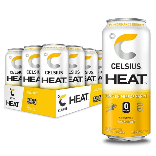 CELSIUS HEAT Jackfruit Performance Energy Drink, Zero Sugar, 16oz. Can, 12 Pack