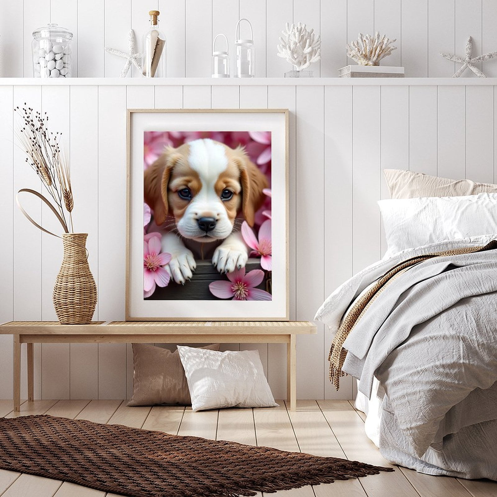 Diamond Art Kit for Adults, Cute Beagle Flower Print No.68 Diamond Painting for Adults Beginners, 5D DIY Diamond Art Painting Kits, Colorful Diamond Painting Craft for Home Decor 12x16