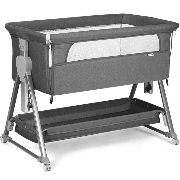Cowiewie Bassinet with Mattress Large Volume Mobile with Storage Bedside Sleeper for Infant Baby Gray