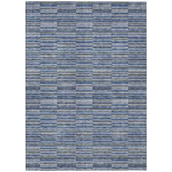 HomeRoots 587912 9 x 12 ft. Striped Washable Indoor & Outdoor Rectangle Area Rug, Navy Blue & Denim Blue