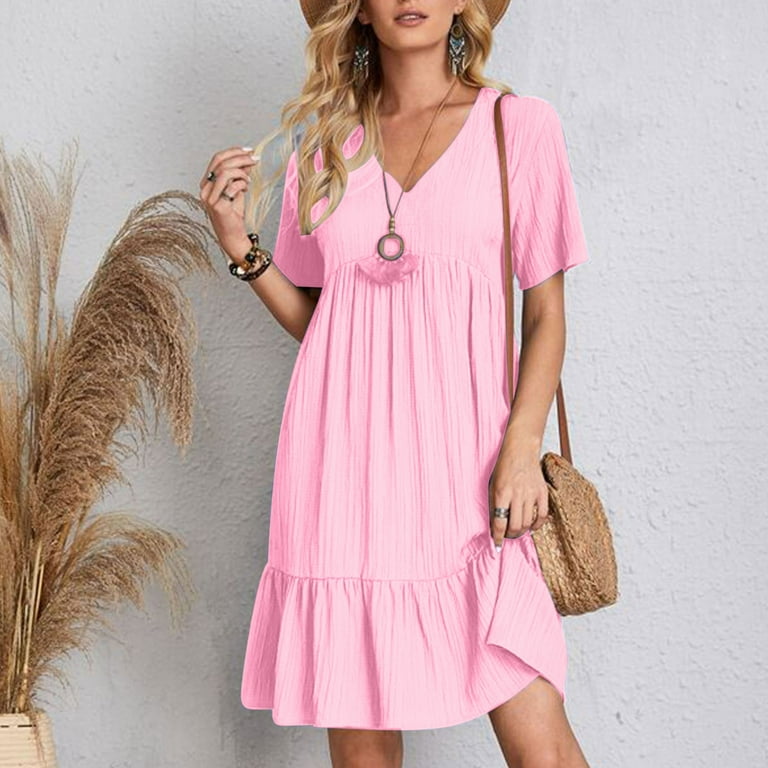 Plus Size Summer Dresses, Fashion Women Summer Casual V-Neck Short