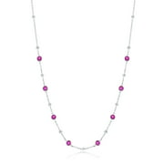 Bezel-Set Created Ruby 16+2" Beaded Station Necklace - Sterling Silver Jewelry for Women or Teens