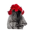 thumbnail image 2 of Velo de encaje de Halloween, diadema de flores, tocado gótico para novia y boda, para festival Rojo Yuyangstore aro de pelo, 2 of 8