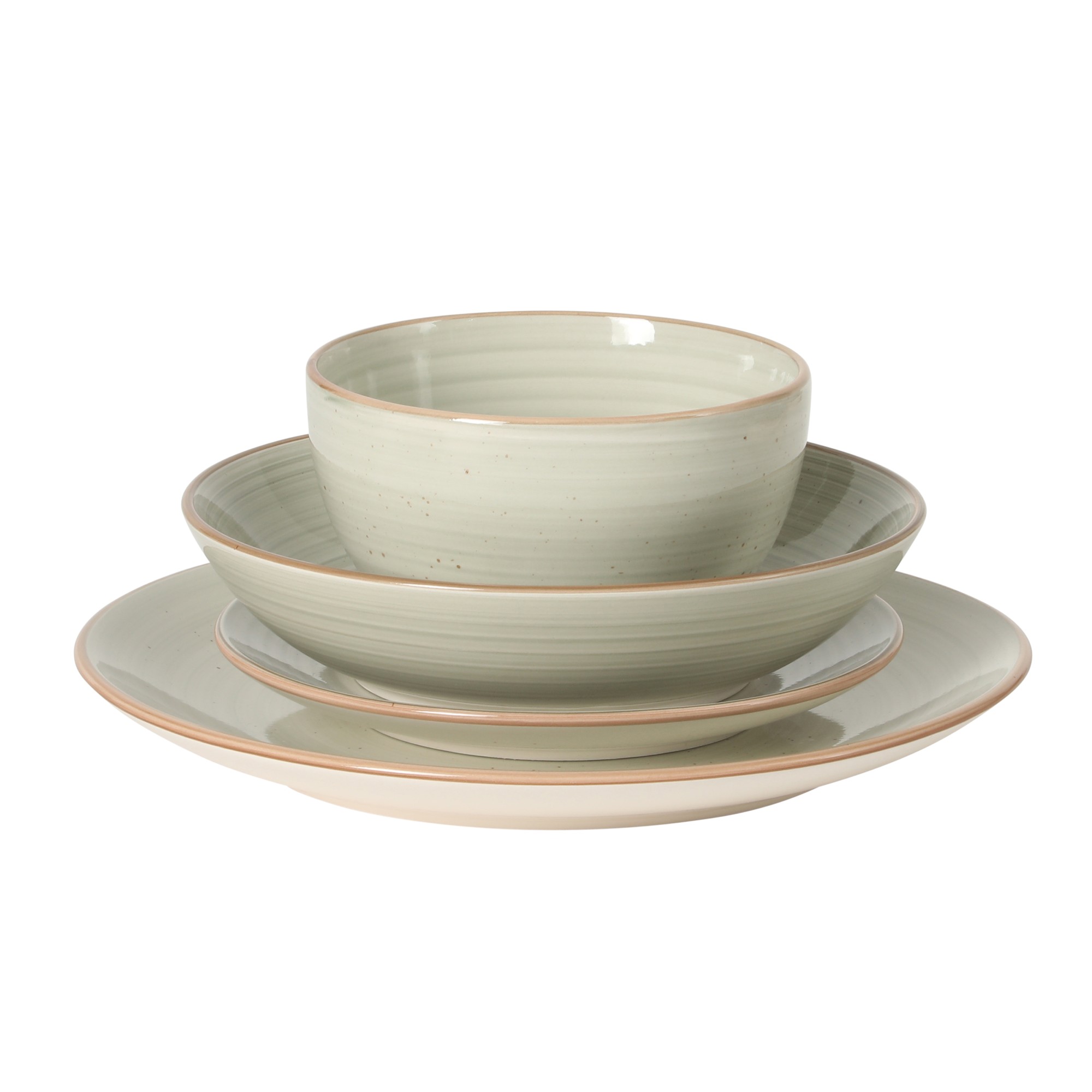 Gibson Home Stonebury 16 Piece Plates and Bowls Cream Grey Dishes - Handpainted Stoneware Dinnerware Set - Service for 4