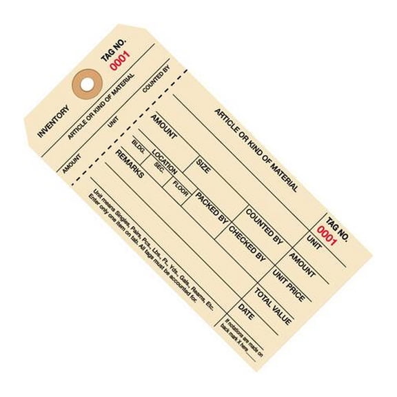 Inventory Tags 1 Part Stub Style 6 1/4" X 3 1/8" Numbered (6000-6999)