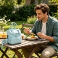 thumbnail image 4 of Double Layer Insulated Lunch Bag - Multi - Functional Portable Tote, Nylon Material, Compact Design for Office, Picnic, and Outdoor Use, Waterproof & Easy to Clean,Blue, 4 of 5