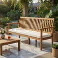 thumbnail image 5 of Demi Bonn 3-Seat Wood Outdoor Bench with Seat Cushion and Slatted Seat, Conversation Dining Bench for Garden Poolside Balcony, Beige, 5 of 8