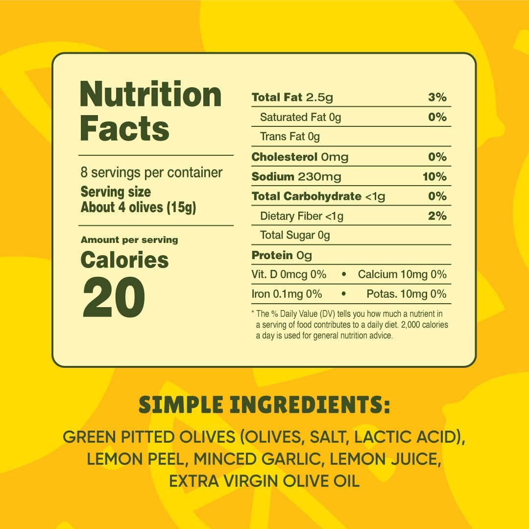 (Pack Of 6) Freestyle Snacks Olives Green Lemon Garlic 4 Oz