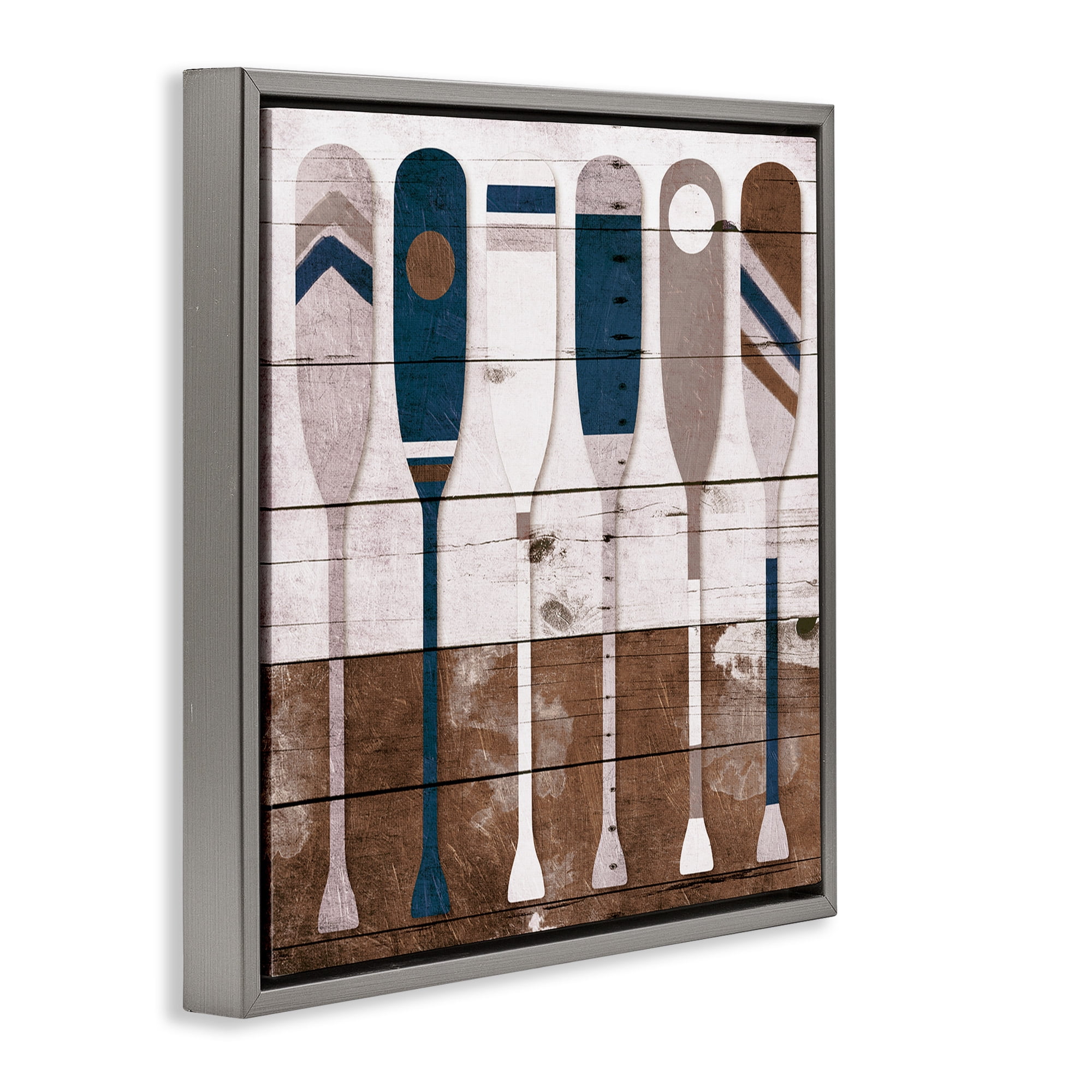 Stupell Industries Rustic Ocean Paddle Ores Nature Painting Gray Floater Framed Canvas Art Print Wall Art, 25 x 25