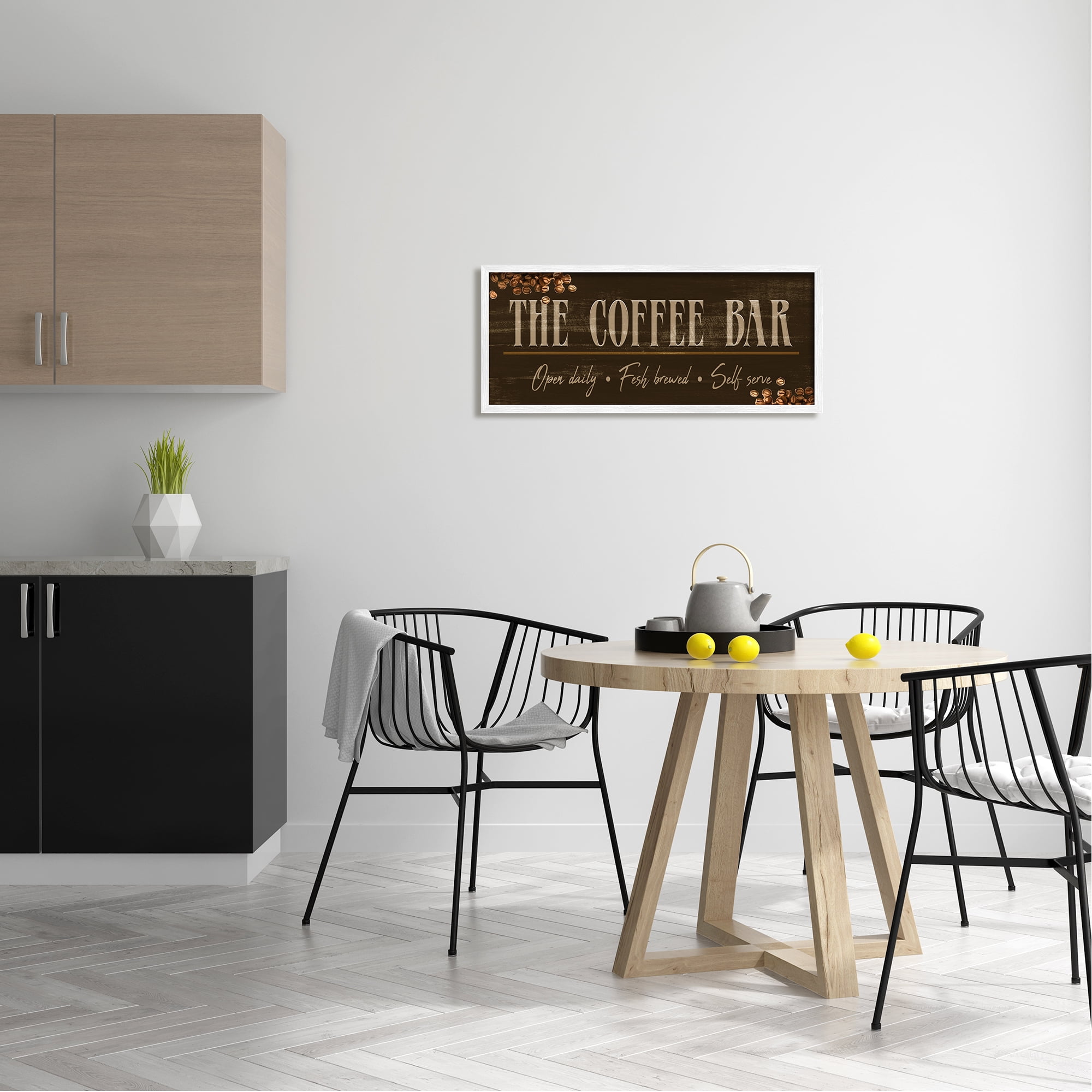 Stupell Industries Rustic Coffee Bar Sign Food & Beverage Painting White Framed Art Print Wall Art, 30 x 13