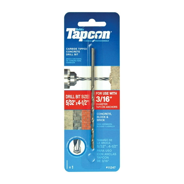 Broca para hormigón Tapcon con punta de carburo de 5/32 pulgadas x 115 mm