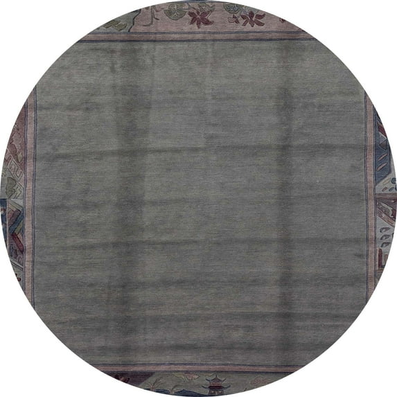 Ahgly Company Machine Washable Indoor Round Abstract Gray Area Rugs, 8' Round