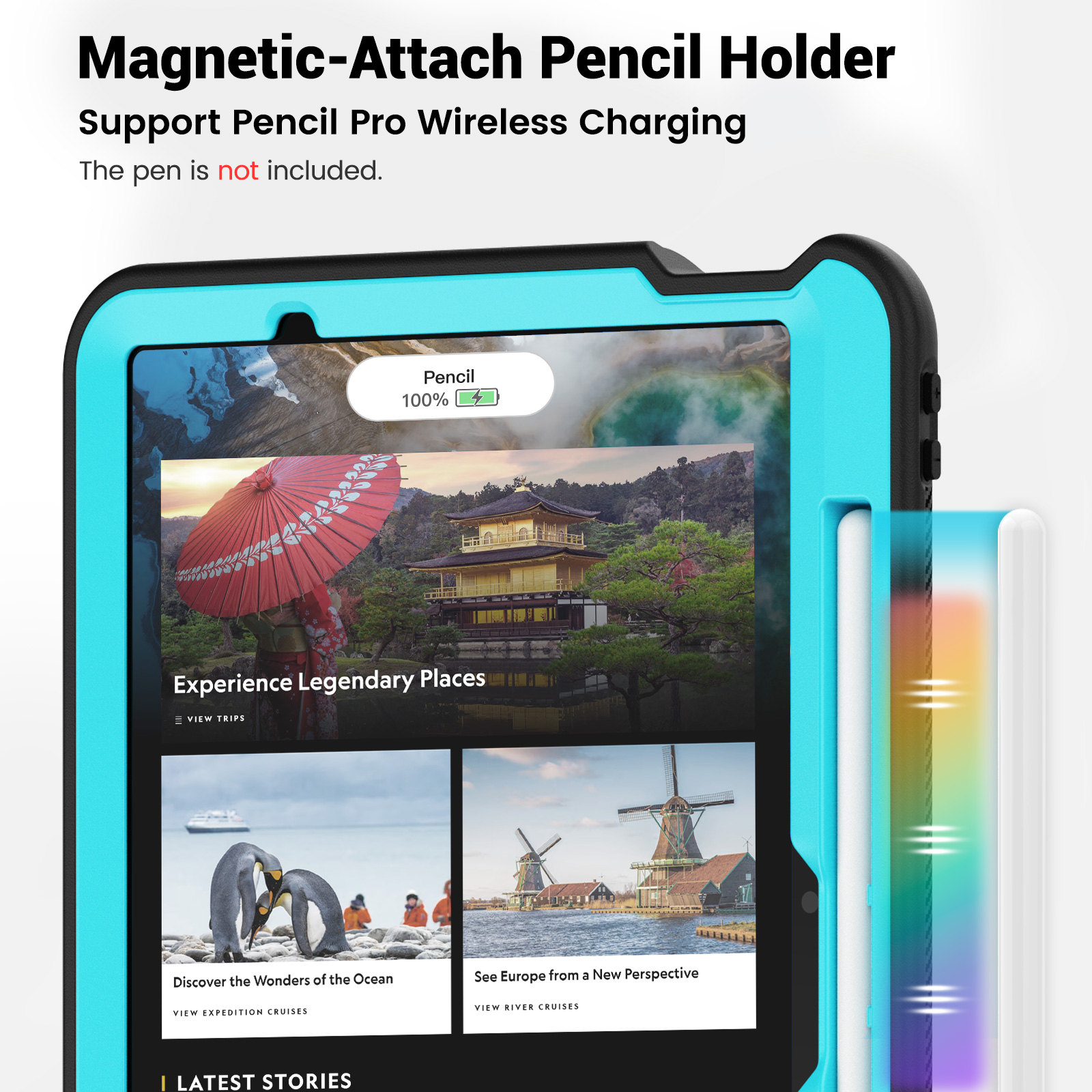 Shockproof Case for Apple iPad Air 11 Inch M3 M2 2025/2024, Rugged Hybrid Protective Cover with Pencil Holder & Shoulder Strap Kids Friendly Rotating Kickstand Case for iPad Air 11 Inch, Lightblue