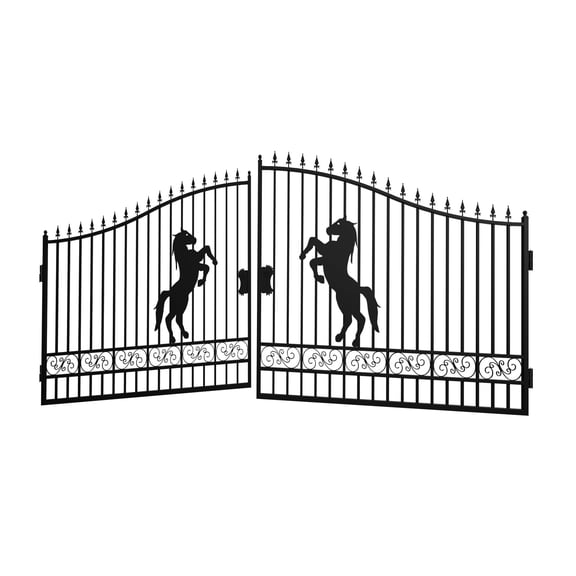 Chery Industrial 20X8Ft Steel Metal Outdoor Dual Swing Driveway Gate for Yard, Backyard Patio -Horse
