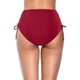 thumbnail image 4 of Women's High Waist Bikini Bottoms, Solid Color Vintage Triangle Briefs, Full Coverage Swim Bottoms for Beach or Pool, Wine - S, 4 of 4
