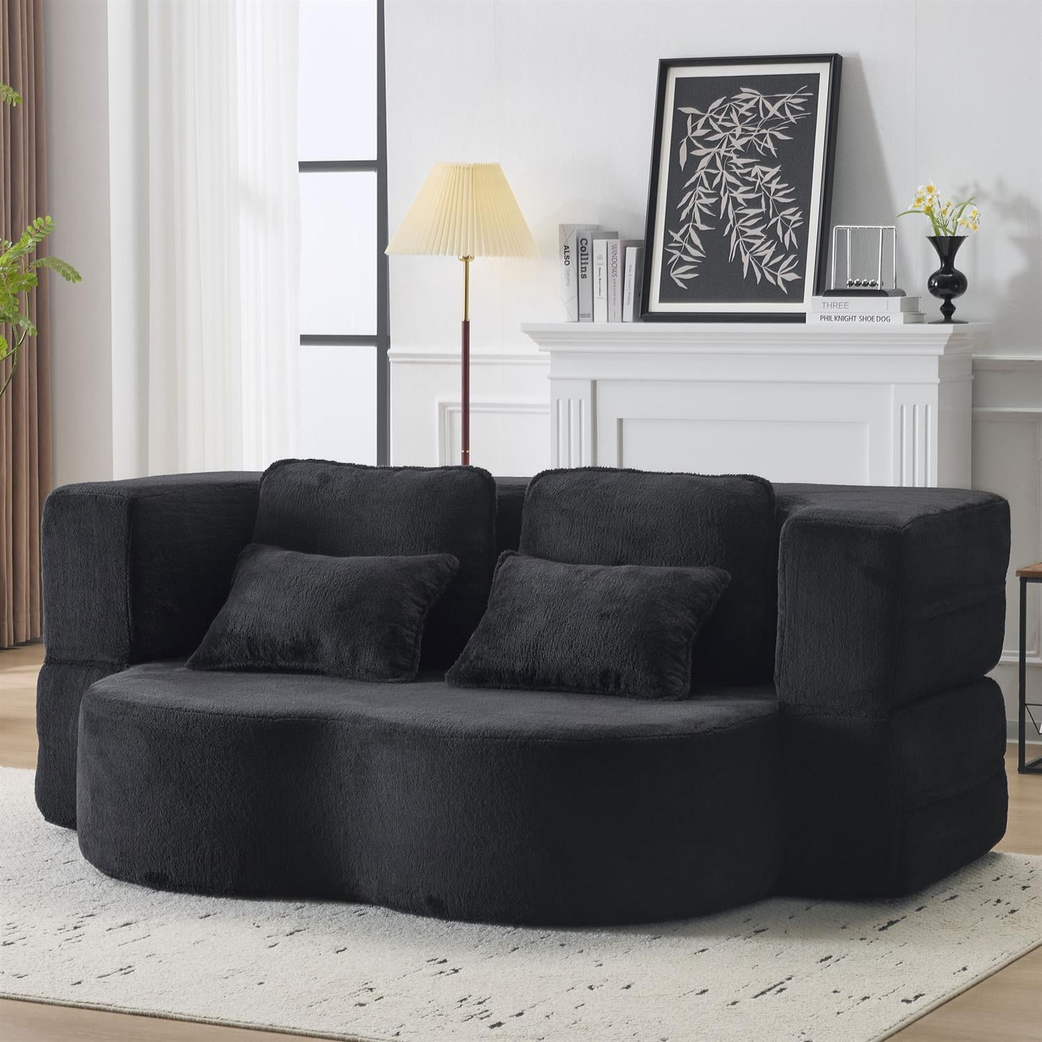 Demi Bonn 78" Foldable Sofa Bed, Chenille Futon Couch, High-Density Foam Convertible Sleeper Sofa for Living Room, Guest Room, Bedroom, Black