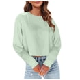 thumbnail image 1 of SNKSDGM Chandails à Manches Longues pour Femmes Chic Décontracté Hauts d'Entraînement à Manches Longues pour Femmes Grande Taille Mode Femmes Décontracté Uni Col Rond T-Shirt Court à Manches Longues Haut m, 1 of 5