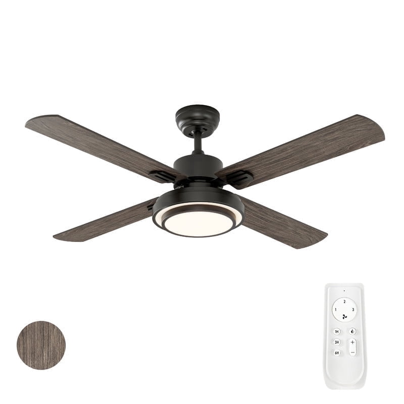 Warmiplanet 52" Modern Ceiling Fan with Light & Remote, Black, Dual-Color Blades , 3 Speeds, 3-Color Light, Reversible, Timer