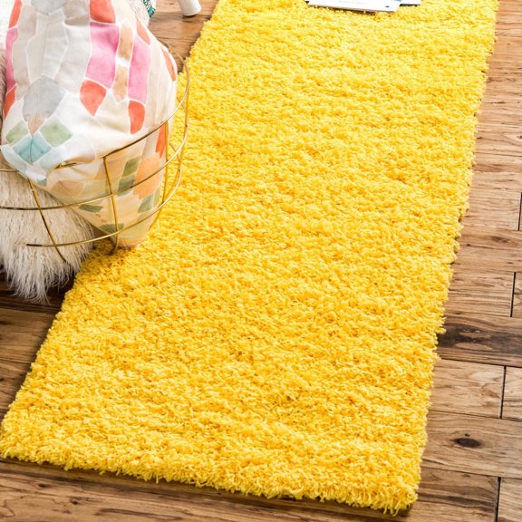 Unique Loom Solid Shag Collection Area Rug (2' 7" x 16' 5" Runner Tuscan Sun Yellow)