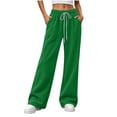 thumbnail image 2 of Chiccall Women's Corduroy Wide Leg Pants Drawstring Elastic Waist Casual Trousers with Side Pockets, 2 of 10