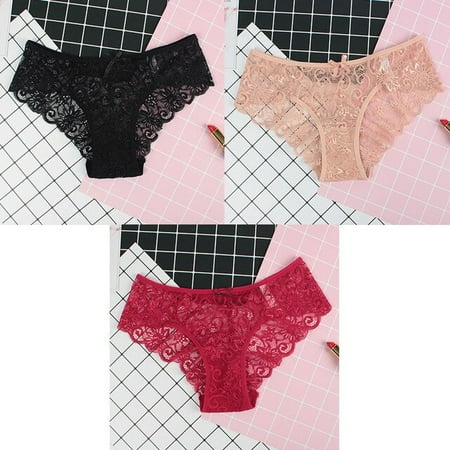 

3pcs/Pack Sexy Women Lace Panties Underwear Lace Briefs Transparent Floral Bow Soft Lingerie Sexy Fashion Panties For Ladies