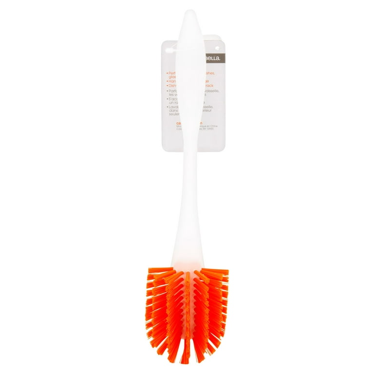 Casabella Loop Long Dish Brush, Nylon Bristles, Kitchen Cleaning Essential,  Scraper Lip, Easy Storage, Dishwasher Safe, Assorted Colors, 9.25” L 