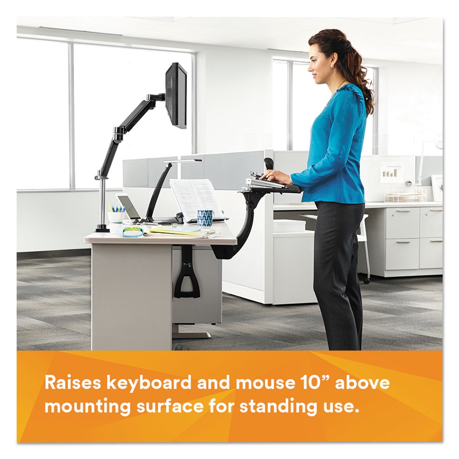 3M Sit/Stand Easy Adjust Keyboard Tray, Standard Platform, 25.5w x 12d, Black -MMMAKT170LE