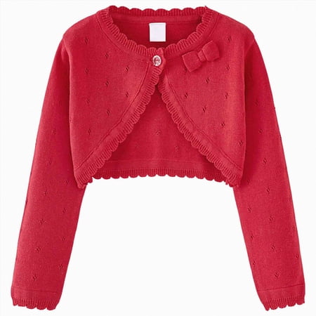 KPOPLK Girls Sweaters Long Sleeve Cardigan Bolero Shrugs Button Down Closure Cover Up Tops for Toddler Kids 1-7 Years Red Size 2-3 Years