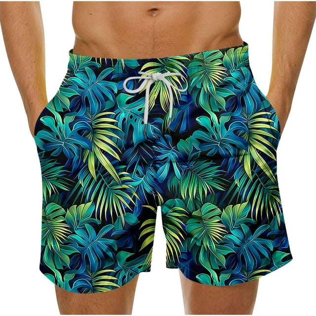 Pantalones Cortos Casuales de Impresión Hawaiana para Hombres Pantalones Cortos de Natación de Playa, Poliéster de Secado Rápido con Forro de Malla