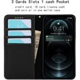 thumbnail image 2 of for iPhone 12/iPhone 12 Pro Wallet Case with RFID Blocking Card Slots Holder and Wrist Strap,Flip Folio Magnetic Closure,Kickstand,Genuine Leather Cover Case for iPhone 12 Pro 6.1",Pure Black, 2 of 7