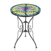 WONDER GARDEN 21"H Glass Plant Stand Outdoor Side Table for Porch Patio Garden Dragonfly