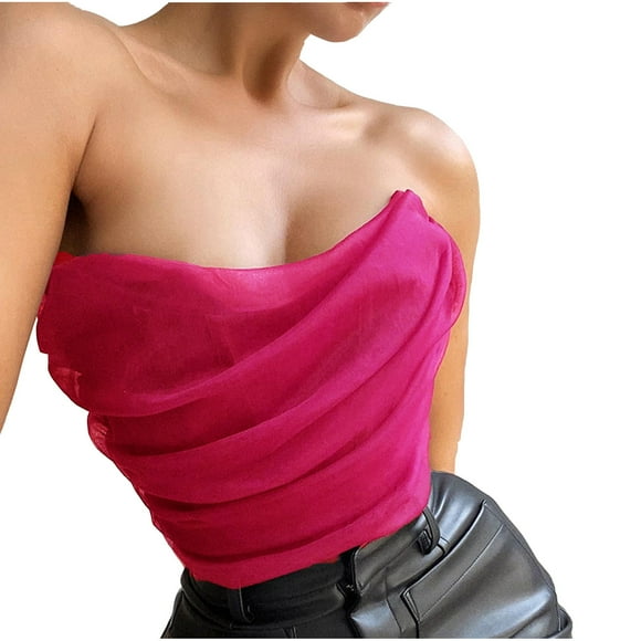 Penkiiy Corset Tops for Women Women Casual Sexy Eyelet Lace-up Solid Fishbone Court Vintage Corset Straps Tank Top Hot Pink Corset Tops