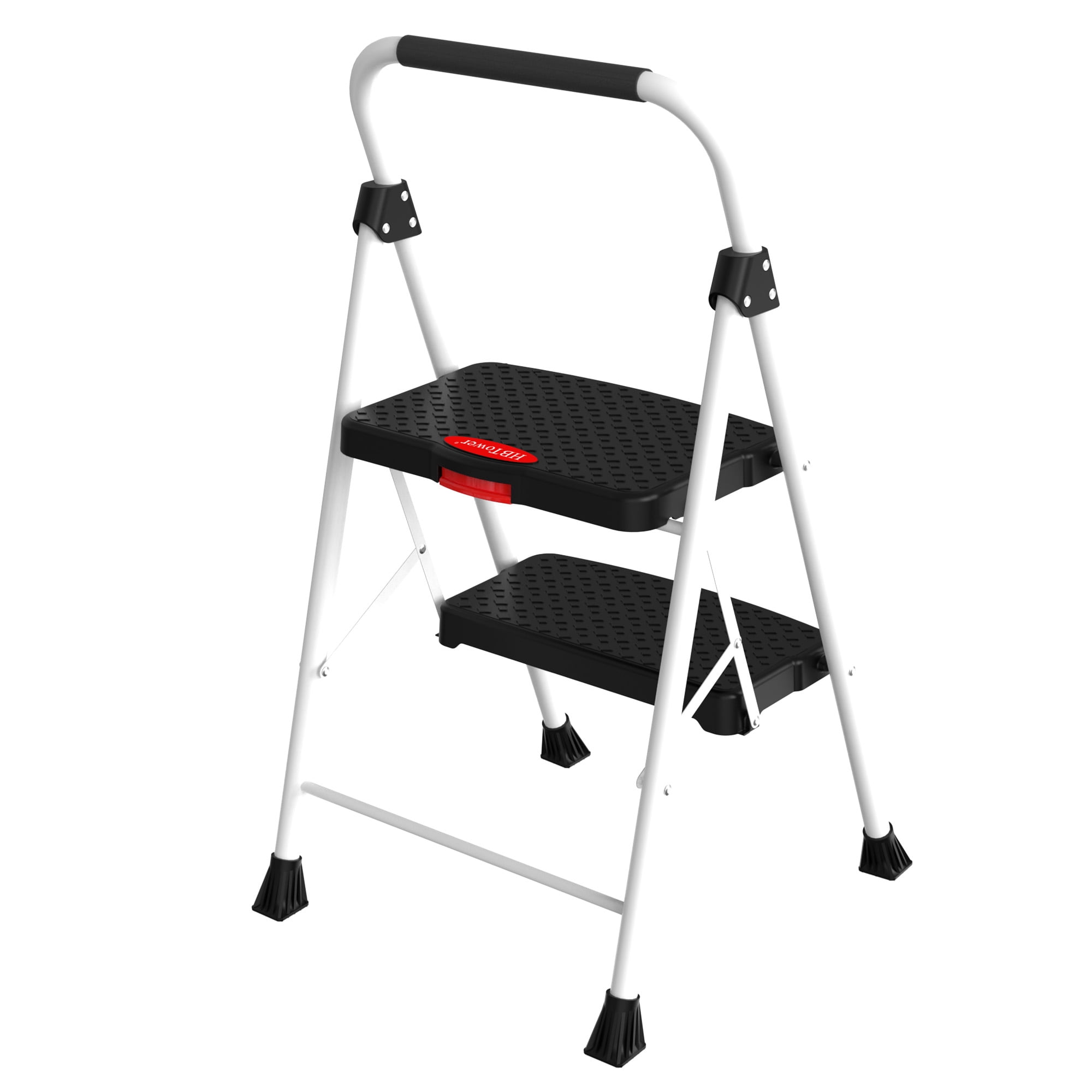 HBTower 2 Step Folding Ladder, Household Step Stool with Snap-Lock Design, 330 lbs Capacity, Lightweight Sturdy Steel, White