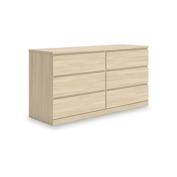 Signature Design by Ashley Modern Onita 6 Drawer Dresser, Natural Brown Wood Finish Dresser with Hardware-Free Design