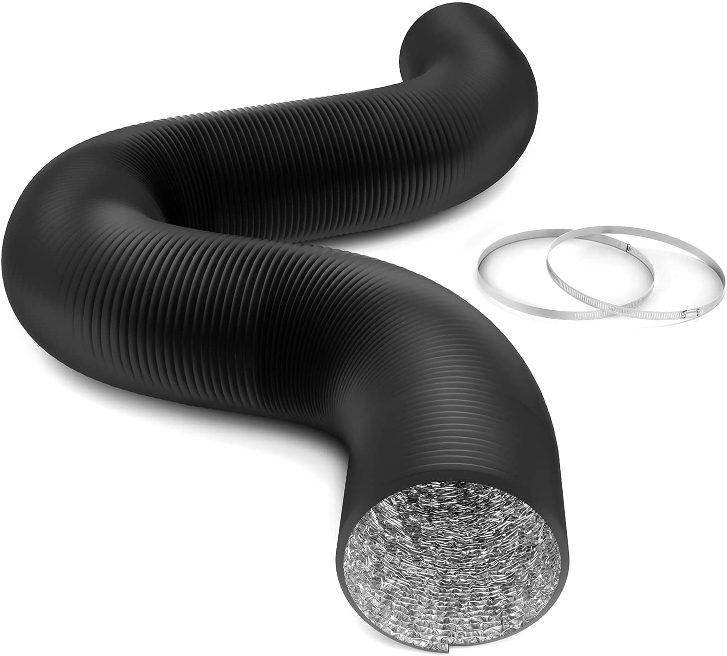 10" Inch x 25' Feet BLACK Flexible Ducting w/ 2 Clamps for Air Ventilation 