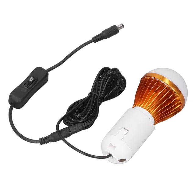 Bombilla LED solar en espiral con forma de bola E27, luz blanca para tienda de campaña, 12 V, 5 W, con cable de CC de 3 metros