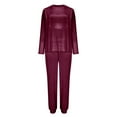 thumbnail image 5 of Women's Velour Track Suit, 2 Piece Velvet Loungewear Set, Long Sleeve Sweatshirt and Jogger Pants, Soft Comfort Outfit, Fall Travel Jogging Suit Wine S, 5 of 10