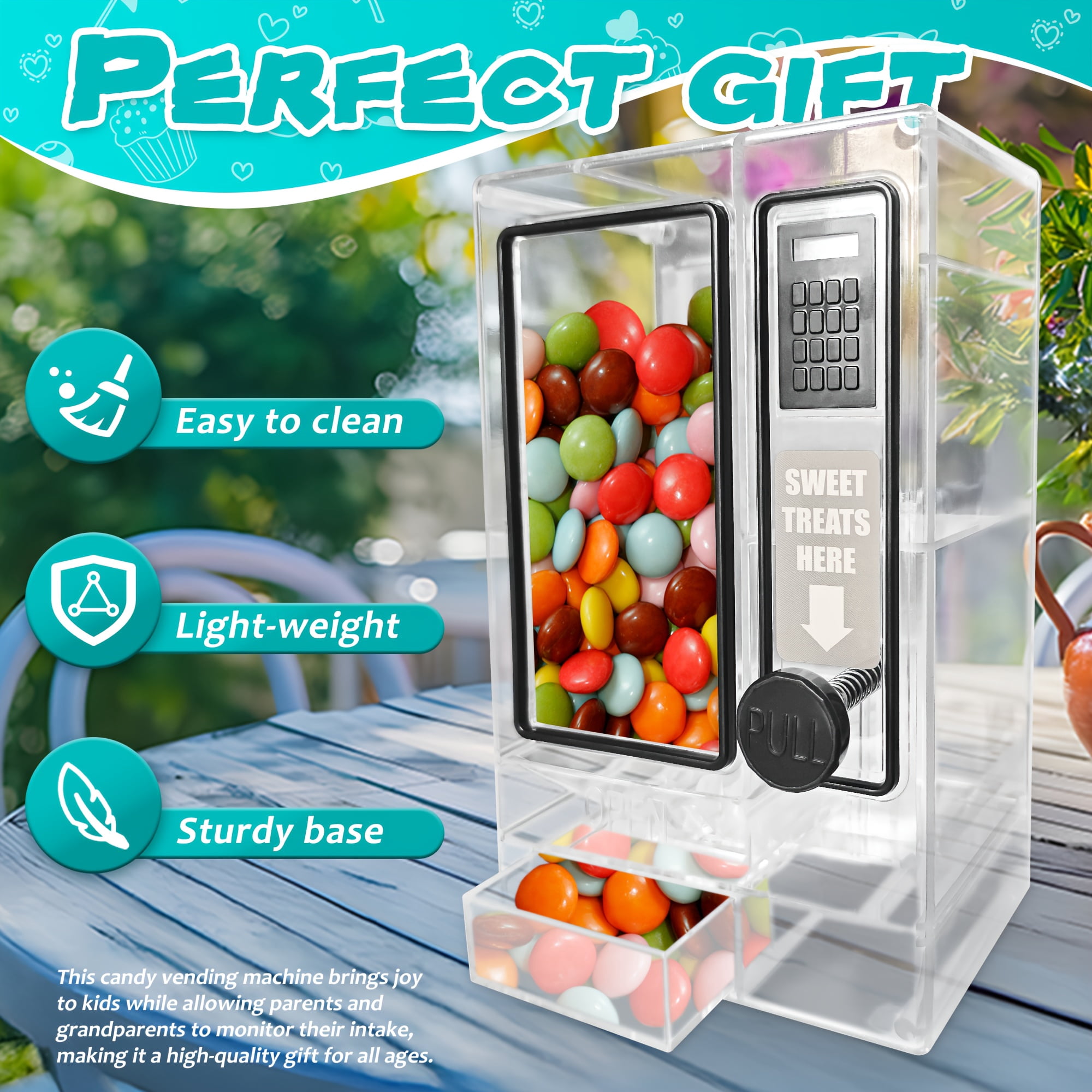 Mini Candy Vending Machine for Gumballs & Jelly Beans, Retro Design, Battery-Free, Desktop, Classroom & Party Use