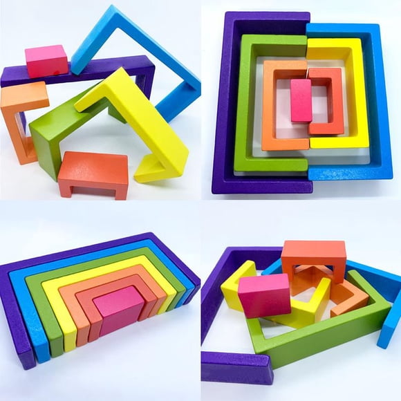 Wooden Rainbow Stackers + Christmas Village House + Wooden Peg Dolls + Baby Toddler Preschool Toy - Montessori Waldorf Balance Nursery Décor