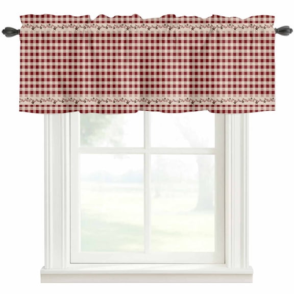 Country Star Plaid Farmhouse Short Window Curtain Valances, Retro Red American Farm Barn Berry Rod Pocket Kitchen Valances for Living Room Bedroom Bathroom Cafe 60" x 18"